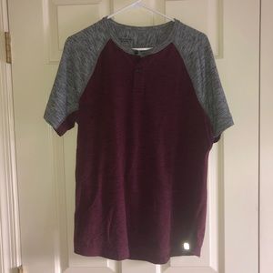 American Eagle Red Two-Tone Henley Shirt